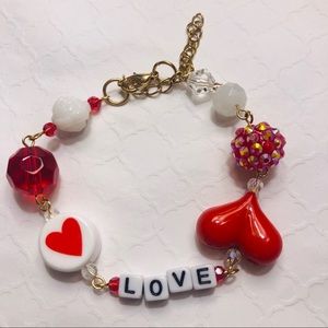 Valentine heart love alphabet charm bracelet red